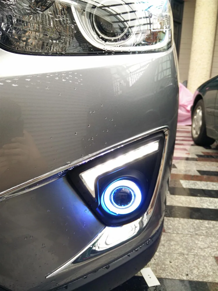 

LED DRL daytime running light + COB angel eye (5 colors) + halogen fog lamp with projector lens for mazda cx-5