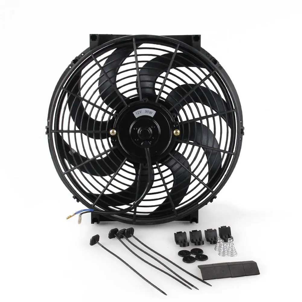 

Universal 14 Inch Car Water Oil Cooler DC12V 90W Pull & Push bend Black Blade Electric Cooling Radiator Fan For Car Kart Buggy