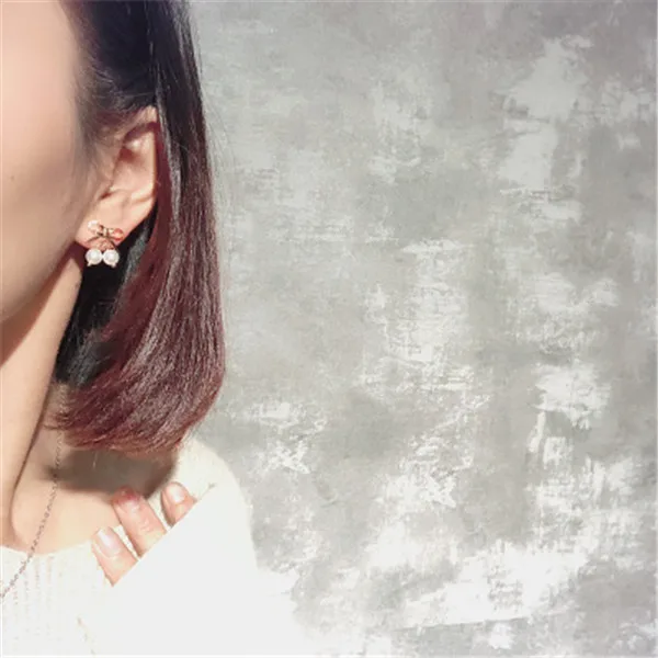 

Bowknot Studs Earrings Sweet Spring Korean Cute Small Circle Earrings For Women Fashion Simulated Pearl Boucle Girls Dress up