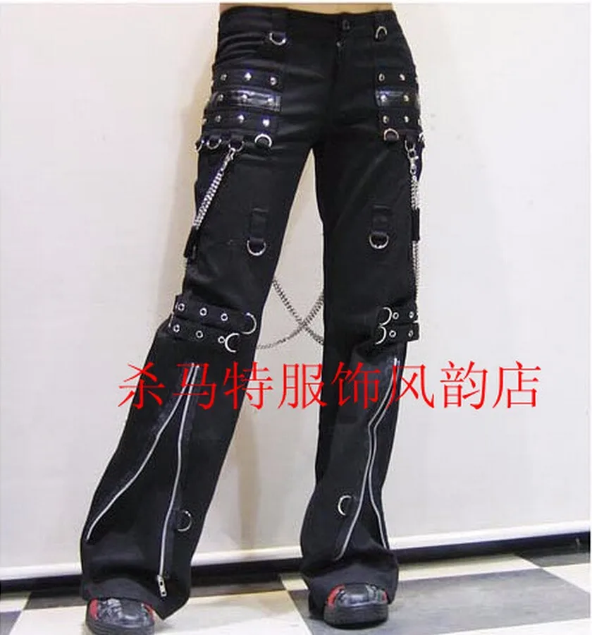 

27-40 New 2018 Men clothing GD Hair Stylist fashion Gothic rend punk gothic horn non-mainstream pants plus size singer costumes