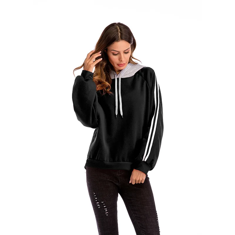 С длинными рукавами пуловеры с капюшоном топ шнурок свободные укороченные Повседневное Толстовка Для женщин верхняя одежда Oversize 2018