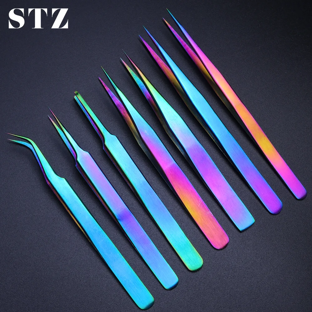 

STZ Tweezers Stainless Steel Eyelashes Extensions Eyebrow Straight+Curved Hair Removal Cosmetics Makeup Nail Art Tools NB01-07