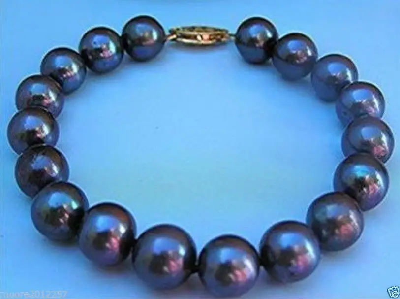 

Wholesale price 16new ^^^^10-11MM AAA genuine BLACK PEARL BRACELET 8 INCH 14k