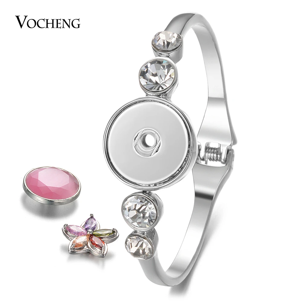 

1PC Silver Spring Closure Bracelet Snaps Jewelry Bangles with Crystal Bracelet fit 18mm Snaps Buttons NN-741