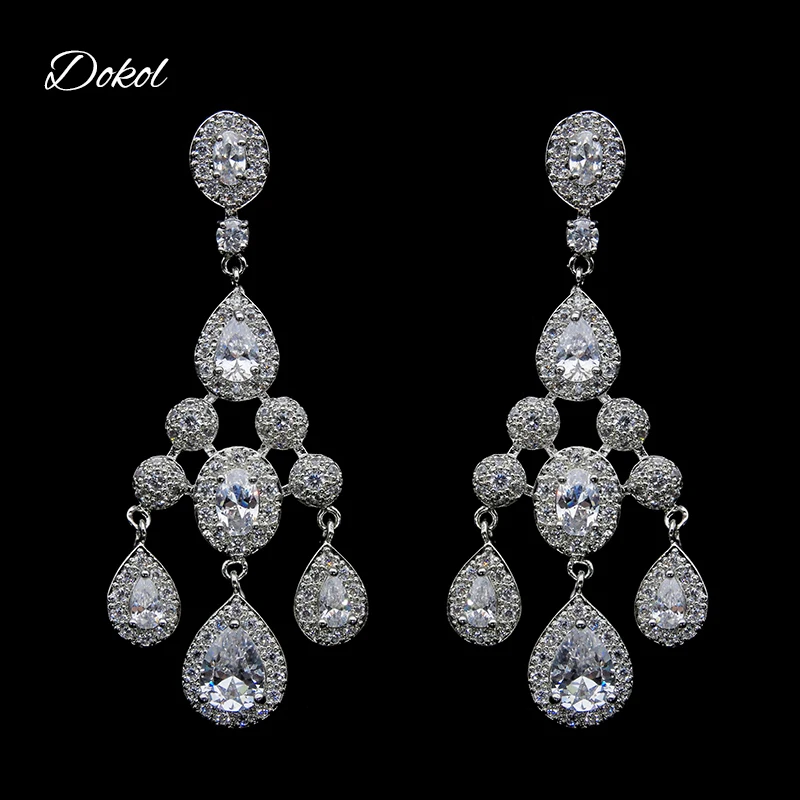 DOKOL Luxury Wedding Chandelier Earrings for Women Dangle Sparkling AAA CZ Stone Elegant Bridal