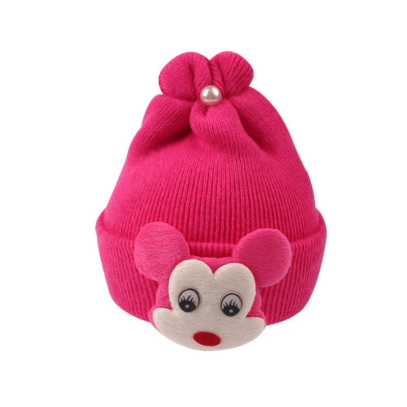 Knitted Newborn Baby Hat Cute Bear Infant Beanie Hat For Newborn Girls Soft Warm Baby Tire Hat Autumn Winter Baby Girls Clothing (1)