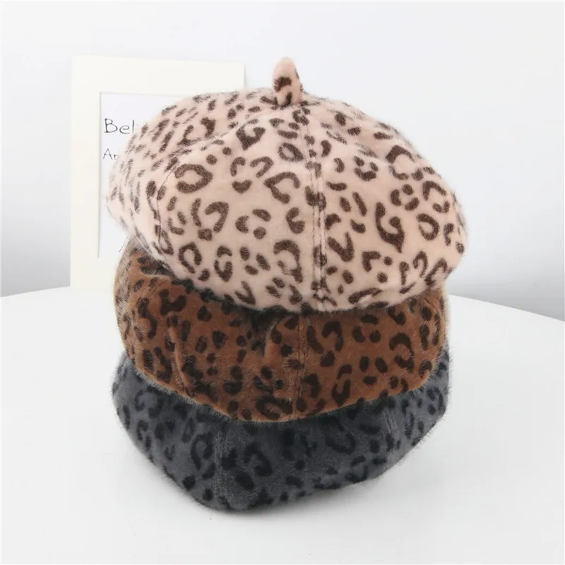 Модный зимний детский теплый берет с леопардовым принтом, уличная шапка для девочек