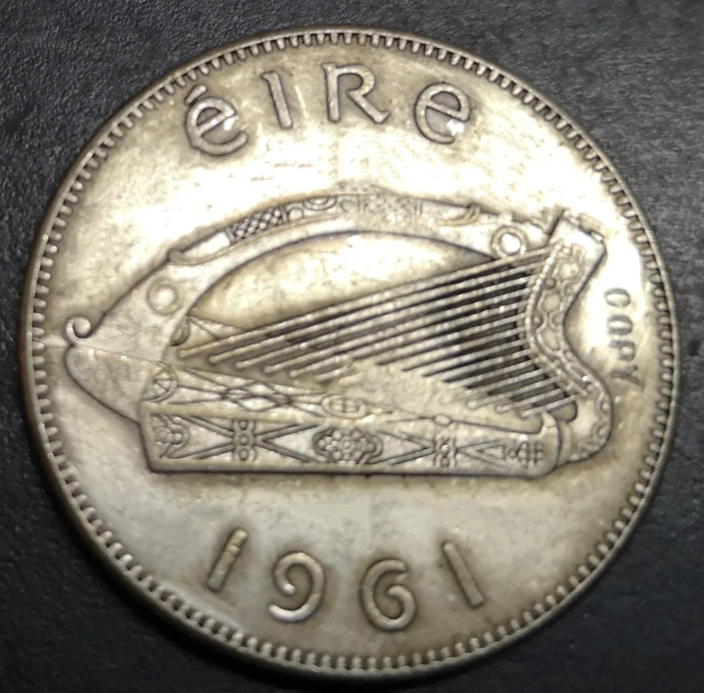 

1961 Ireland 1/2 Coroin/2 Scilling 6 Pingin Silver Plated Copy Pattern Coin