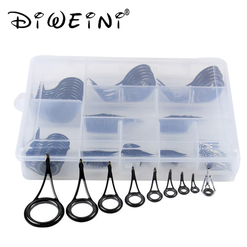 

DIWEINI 90Pcs Stainless Steel Guide Eyes Fishing Rod Guide Rings Plus Boxed Sets For Repairing Rod Tips