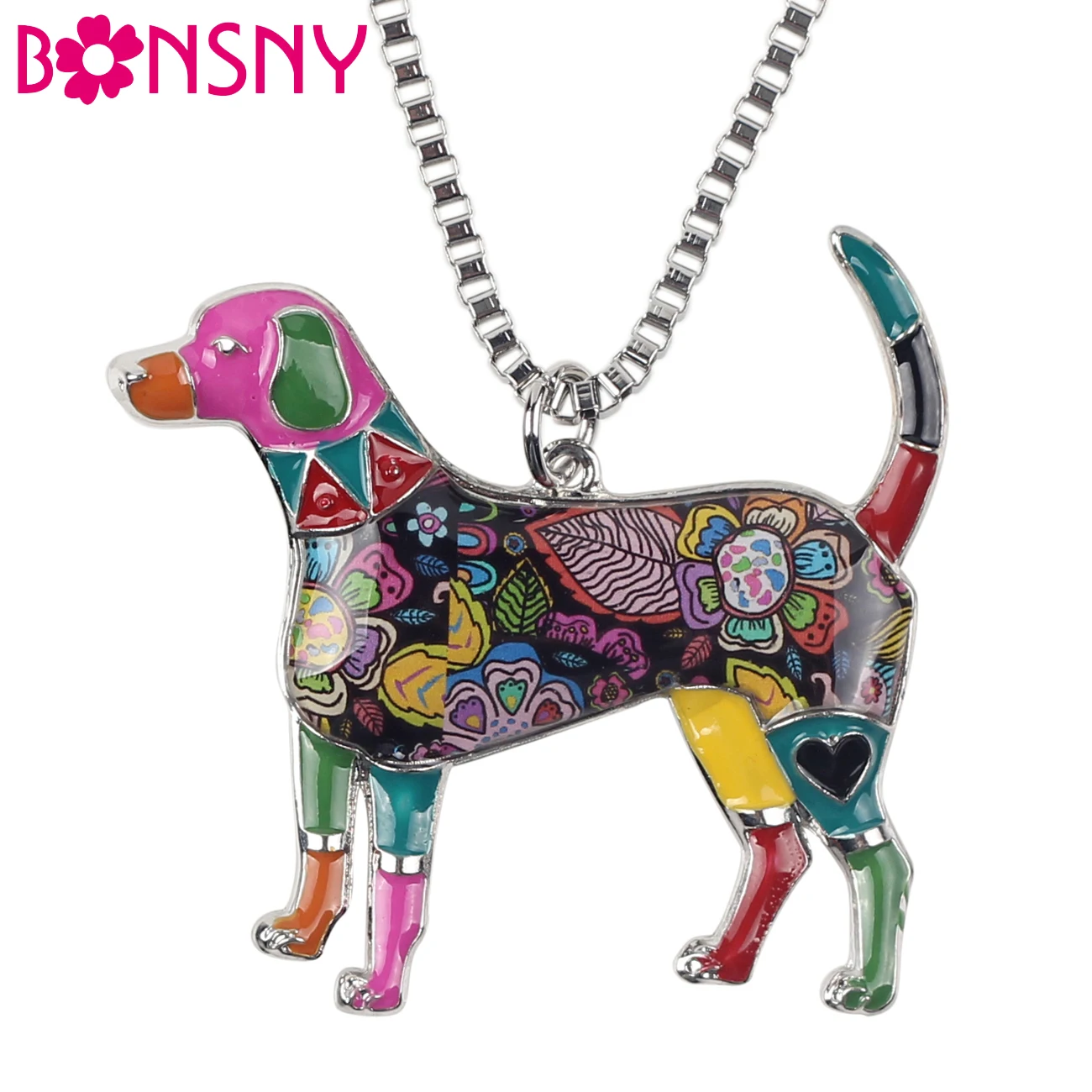 Bonsny Statement Enamel Alloy Beagle Dog Necklace Pendant Collar Chain
