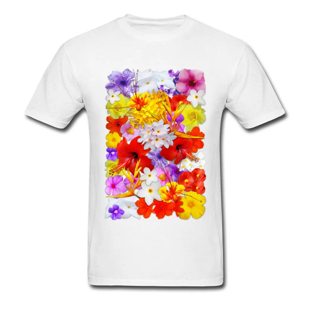 Exotic Flowers Colorful Explosion Tops Shirt Thanksgiving Day Round Collar Pure Cotton Man T Shirt Family Sweatshirts Retro Exotic Flowers Colorful Explosion white