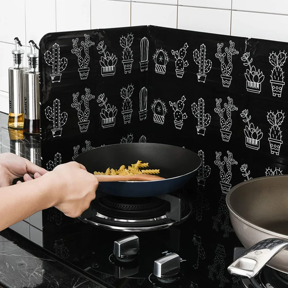 Кухонные гаджеты 80 см масляные брызги листовые экраны алюминиевая фольга плита газовая плита брызгозащищенная перегородка домашняя кухня инструменты для приготовления пищи - Цвет: Black
