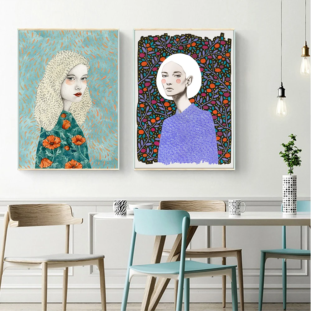 

AAHH Illustration Posters Woman Quadro Canvas Painting Print on Canvas Nodic Art Picture for Living Room Home Decor No Frame