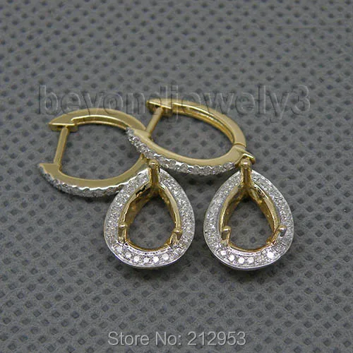 

Solid Pear Semi Mount Water Drop Earrings With Natural Diamond In 14Kt Yellow Gold Semi-Mount Earrings 7x9mm For Sale