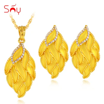 

Sunny Jewelry Romantic Jewelry Sets For Women Necklace Earrings Pendant Cubic Zirconia Statement Leaf Jewelry Sets For Wedding