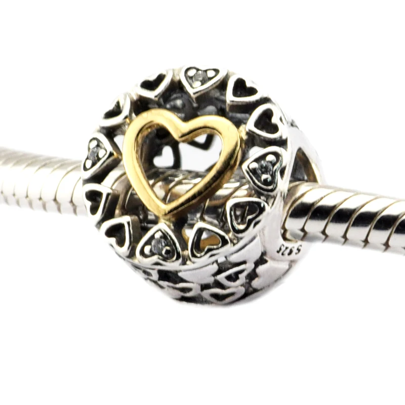 

Loving Circle Clear CZ Beads Hollow Gold Heart 925 Sterling-Silver-Jewelry Fit Silver Charm Bracelet Woman DIY Beads Wholesale