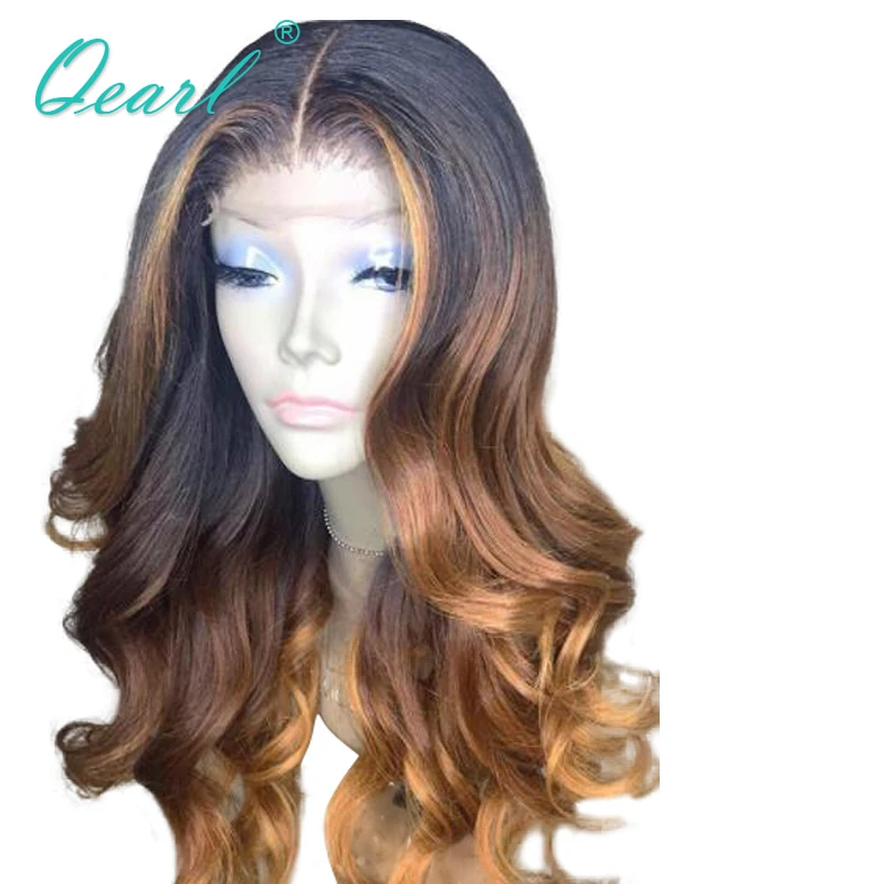 

Deep Long Middle Parting 13x6 Lace Front Wig Half Lace Human Hair Wigs Ombre Three Tone Color Pre plucked Wavy Remy Hair Qearl