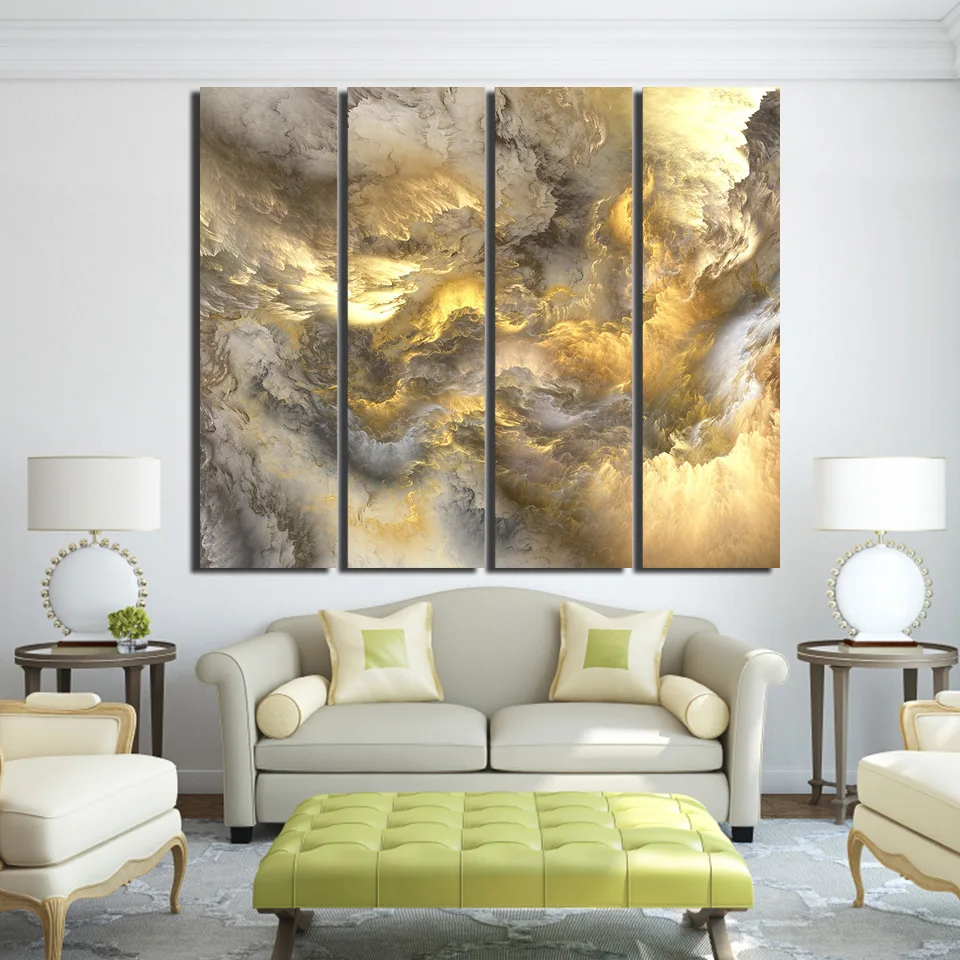 Kaufen 4 stück Gedruckt abstrakte gold grau wolken Malerei Leinwand wand bilder für wohnzimmer wand kunst leinwand Freies verschiffen  up 1290D