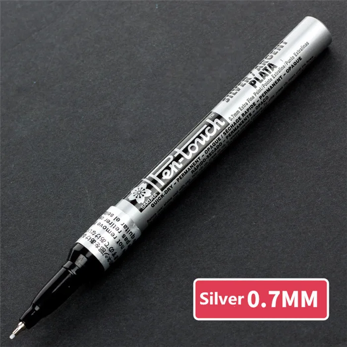 Сакура маркер с перманентной краской 0,7 мм/1 мм/2 мм водостойкие маркеры для шин CD стекло краска ing канцелярские принадлежности золото серебро белый масляная ручка - Цвет: Silver 0.7mm