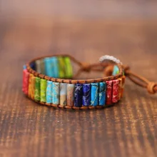 Chakra Braccialetto Gioielli Fatti A Mano Multi Colore di Pietra Naturale Tubo di Perline Dell'involucro del Cuoio di Coppia Bracciali Regali Creativi Dropshipping(China)