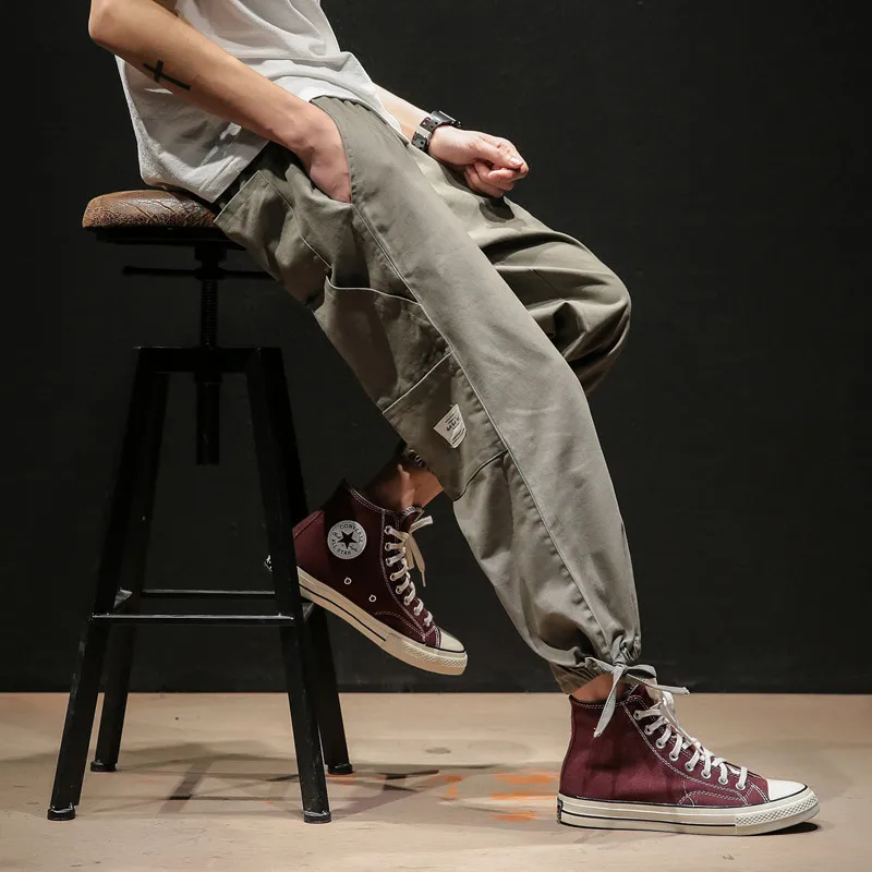 Cargo Pants men Large Pockets Loose Fit Elastic Waist Ankle Banded Pants Men Casual Street Fashion Trousers hip hop
