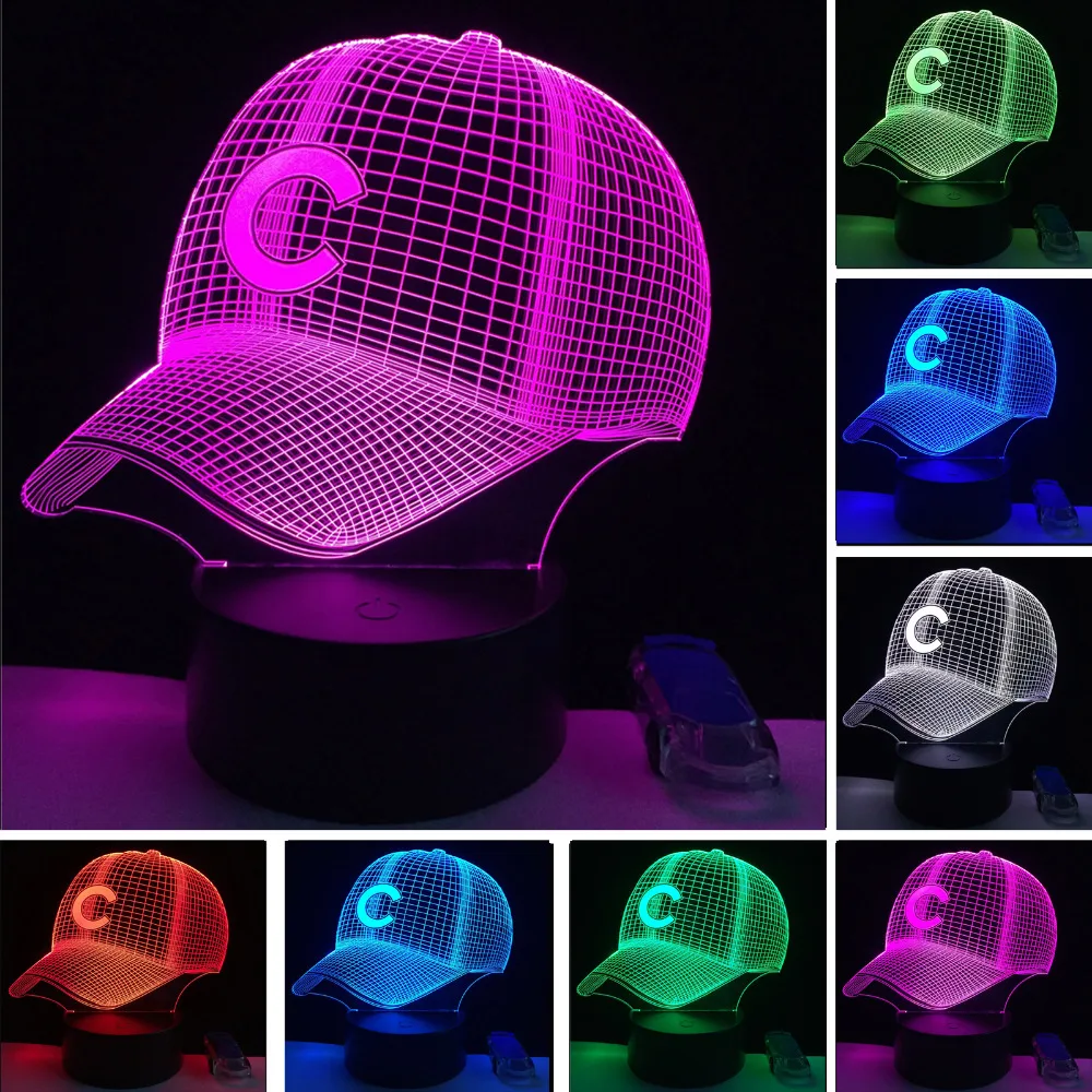 

Hot Sale MLB Baseball Team Cap LED 3D Illusion Night Light 7 Colors Visual American Baseball Hat Decor Bulb Lamp Sports Fan Gift
