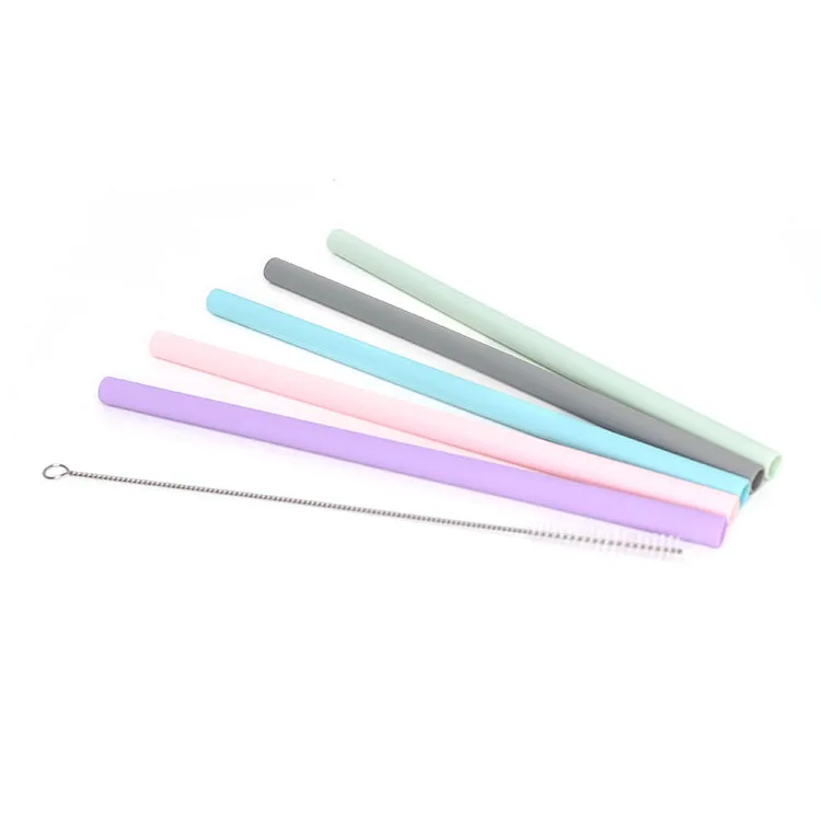 

5pcs/pack Portable Silicone Straws Set Cloth Bag Packed Juice Milk Tea Drinking Straws Reuse Straw Brush Included