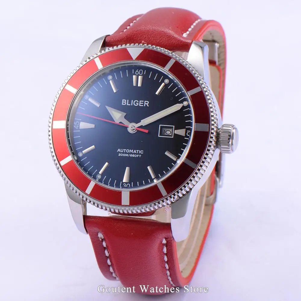 

46mm BLIGER Mechanical automatic Date Indicator mens Wristwatch