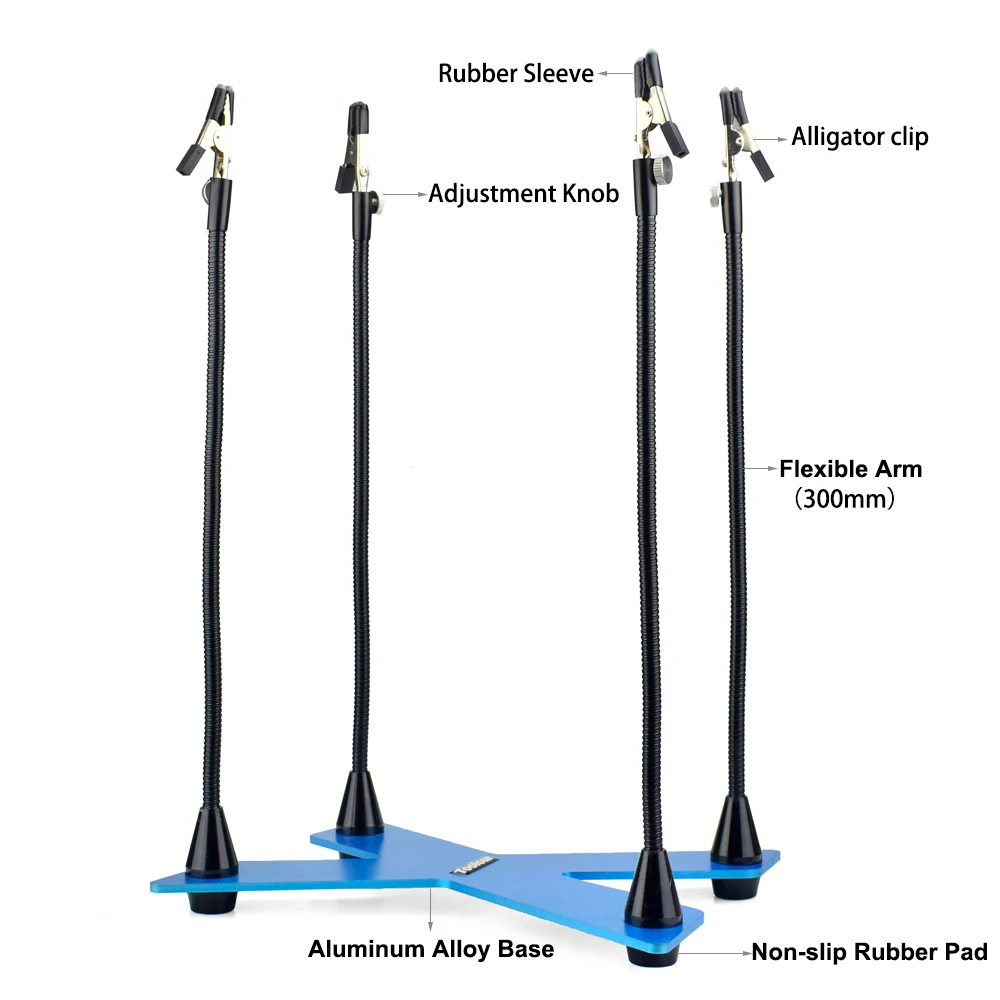 Toolour Soldering Iron Holder Aluminum Alloy Base Soldering Station PCB Fixture Helping Hands 4pc Flexible Arms Welding aid Tool
