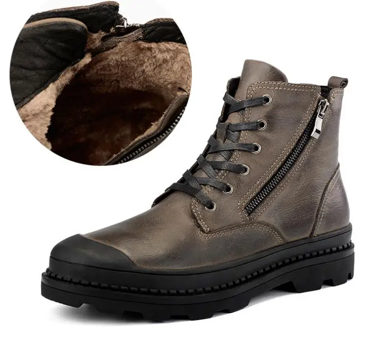

2018 autumn and winter explosion models men's leather casual Martin boots first layer leather high shoes plus velvet large size
