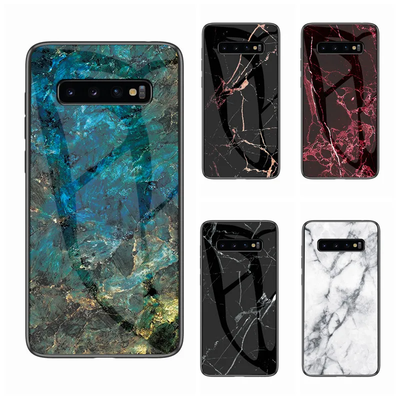 Закаленное Стекло чехол для Samsung Galaxy S10 плюс S10e A8S M10 M20 S9 S8 A9S A6S A750 J4 J6 Примечание 10 8 9 чехол Чехол под мрамор Funda