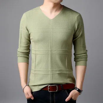 

Fall 2020 new men long sleeve sweater men's pure color render v-neck sweater