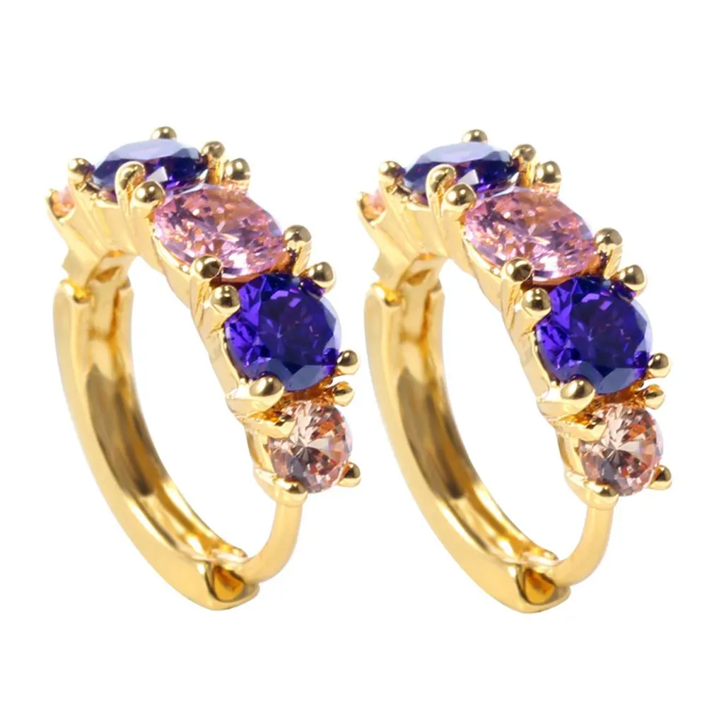 

Korean Fashion Colorful Beautiful Zircon Purple Gold-plated Earrings