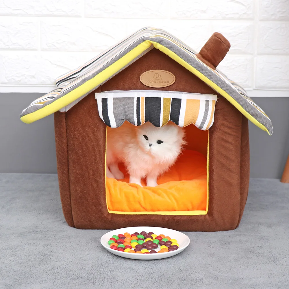 1PC Washable Dog Kennel Beds Pet House Striped Removable Cover Mat Warm