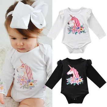 

Emmababy Hot Unisex Rompers Long Sleeve Covered Button Cartoon Little Horse Head Print O-Neck Jumpsuit arrival Cute Comfortable