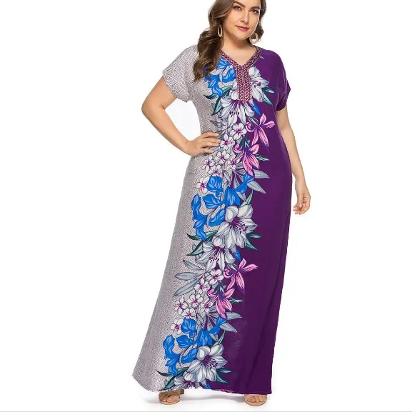 

Summer 2019 Women Long Dress Elegant Vintage Ethnic Embroidered Maxi Dresses V Neck Short Sleeve large Size Clothes New fw211