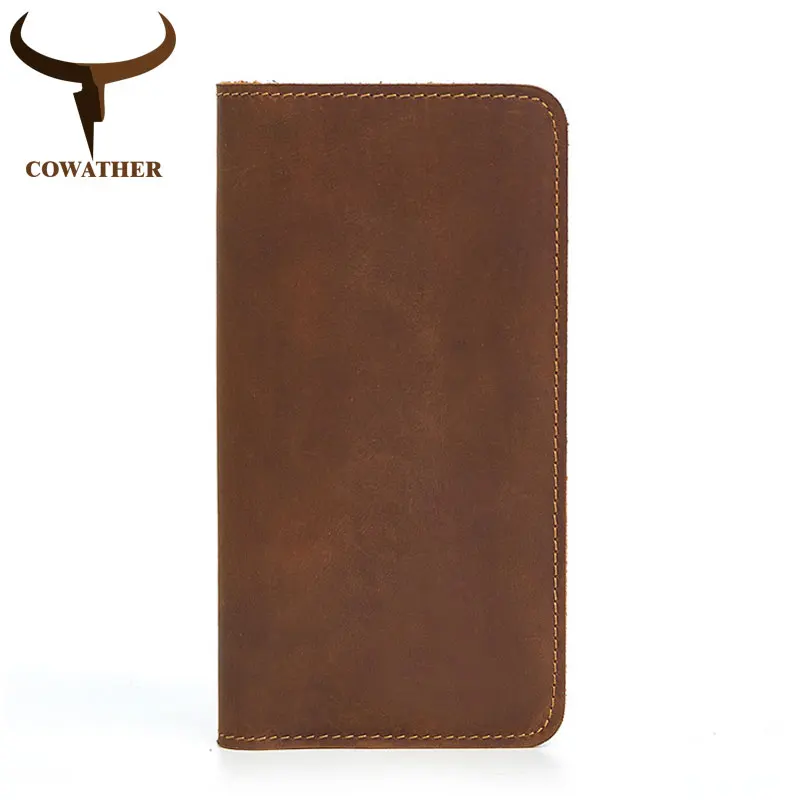 Cena COWATHER 100% top cow prawdziwej skóry skóra crazy horse portfel męski 2019 w dłuższym stylu wysokiej jakości mężczyzna torebka Q2043 darmowa wysyłka