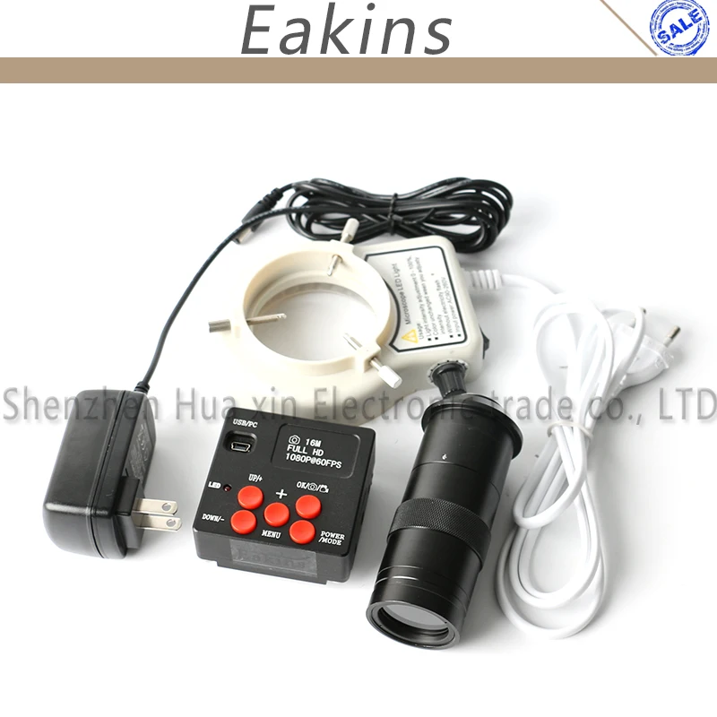 

16MP 1080P Full HDMI HD Industrial Microscope Camera 60F/S High Speed Video Indusry Lab +4G TF Card+100X C-Mount lens+LED Light