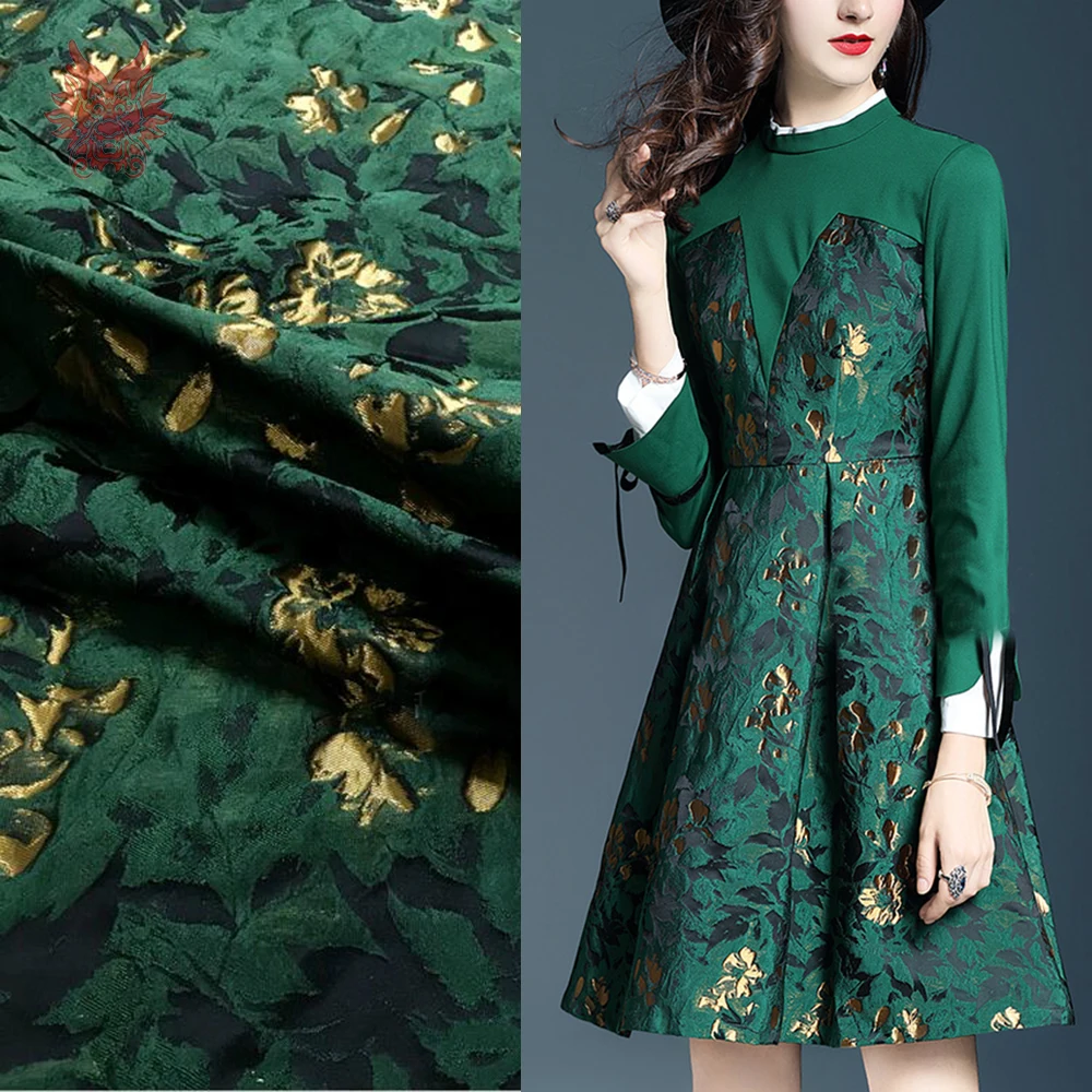 Американский стиль зеленый с золотом цветочный жаккард парча ткань для платья пальто осень весна жаккардовая ткань tecidos ткань SP4531