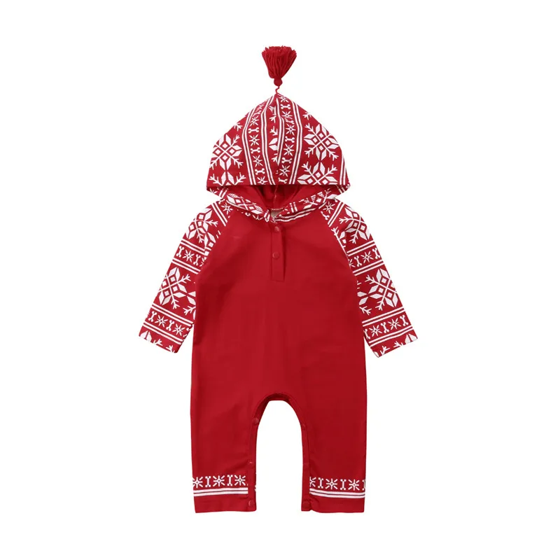 Рождественская Одежда для новорожденных; Комбинезоны для маленьких девочек и мальчиков; комбинезон со снежинками; осенняя одежда с длинными рукавами; Красная рождественская Одежда для новорожденных