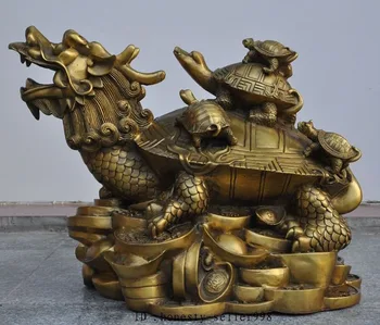 

Christmas 19" Chinese Fengshui Bronze Wealth Yuanbao Money Dragon Turtle tortoise Statue Halloween