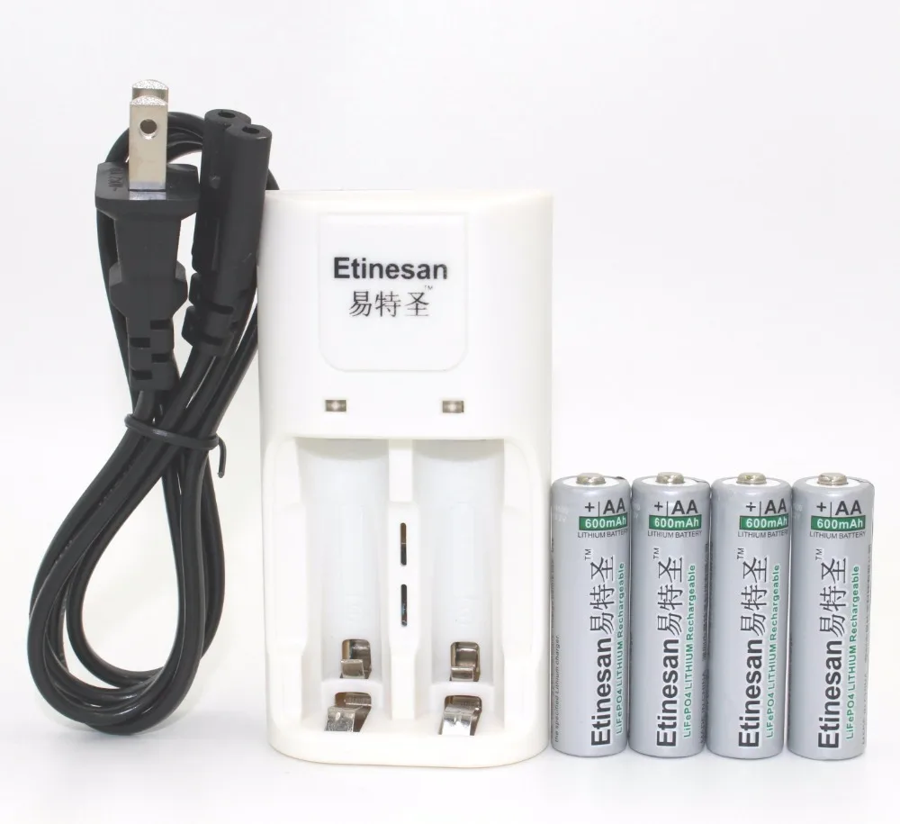 4pcs Etinesan 600mAh 14500 lifepo4 3.2v AA li ion Rechargeable Battery