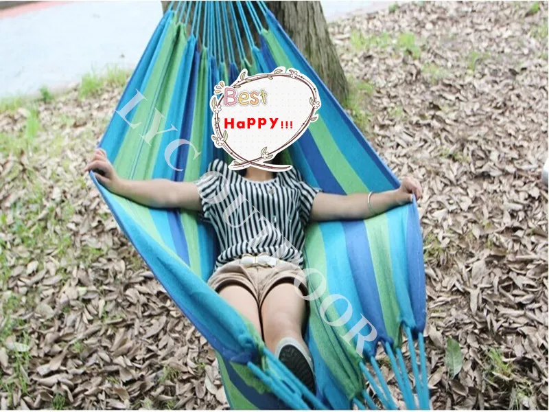 Muti-color Portable Travel Outdoor Camping Tourism Cotton Rope Swing Fabric Stripes Single Leisure Folding Hammock Canvas Bed | Мебель