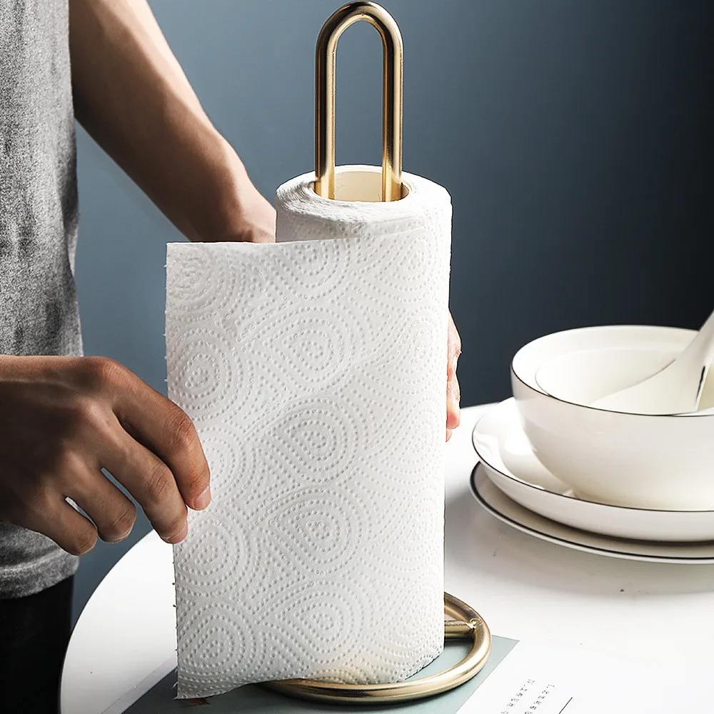 

Scandinavian Rose Gold Paper Towel Rack Kitchen Desktop Arched Metal Storage Rack Ins Vogue Home Golden Decor Holder