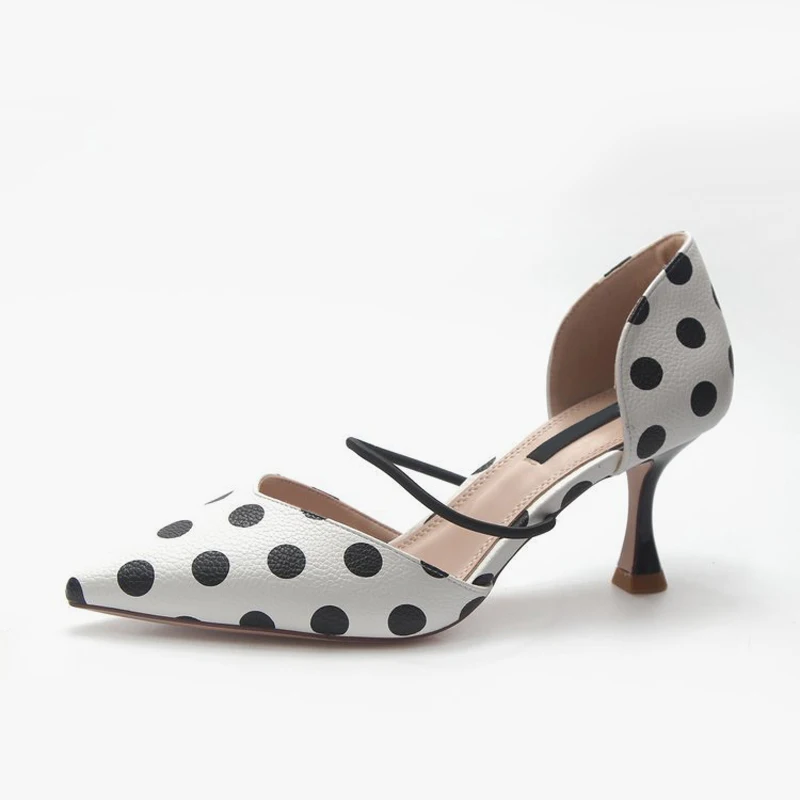 

Summer Women Fashion Sandals Polka Dot Two Pieces Female Pointed Toe Pumps Cover Heel Comfortable Elastic Band Ladies Shoes