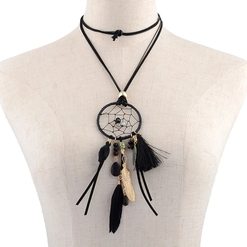 

DIEZI Vintage Dream catcher Pendant Necklace Bohemia Statement Korean Velvet Chain Choker Necklace For Women Jewelry 2018 new