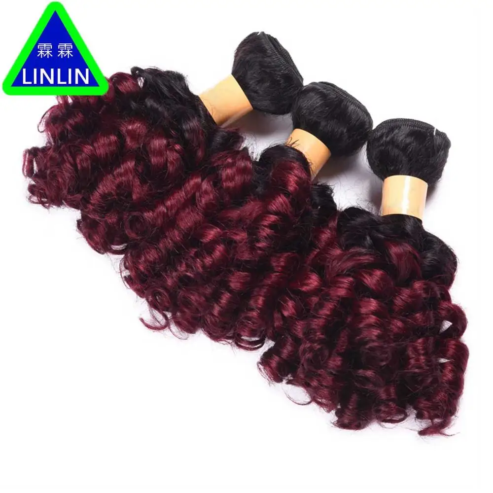 LINLIN Pre-colored Brazilian Bouncy Curly Hair Bundles 3Pcs 100% Human Hair Weave #1b/Burgundy 10 LINLIN Pre-colored Brazilian Bouncy Curly Hair Bundles 3Pcs 100% Human Hair Weave #1b/Burgundy 10