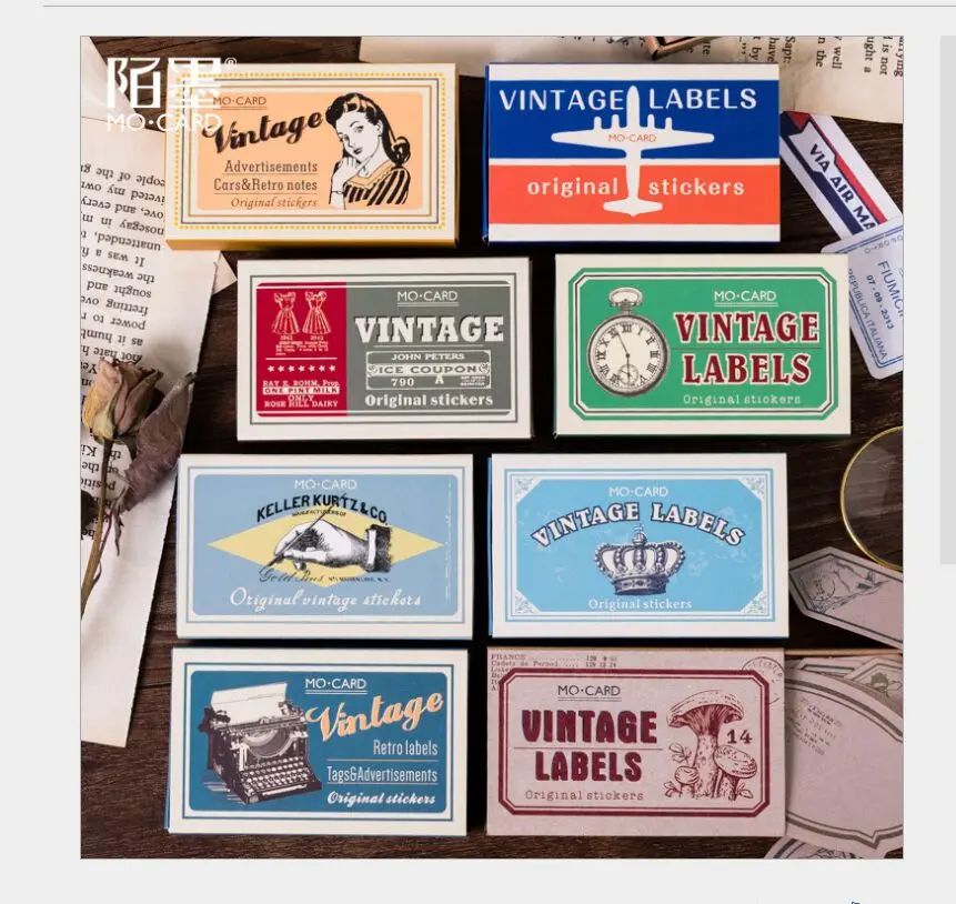 

60pcs/pack Vintage Labels retro ticket air mail stamps message notes Decorative planner DIY Journal Scrapbooking index Stickers