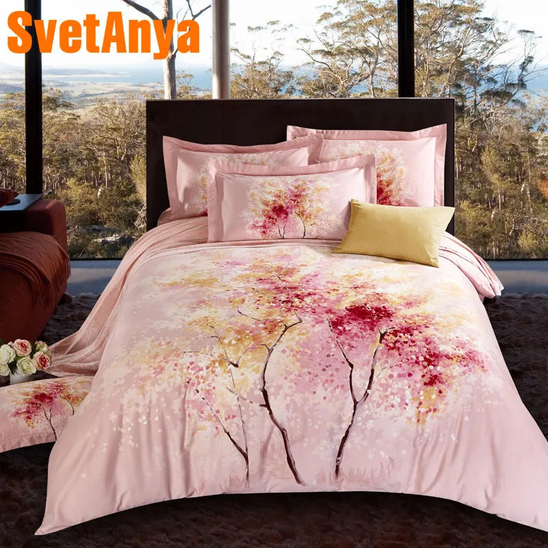 

Svetanya Color Tree Print Bedding Set Sanded Cotton Sheet Pillowcases Quilt Cover Sets Queen Double King Size Bedlinen Kit