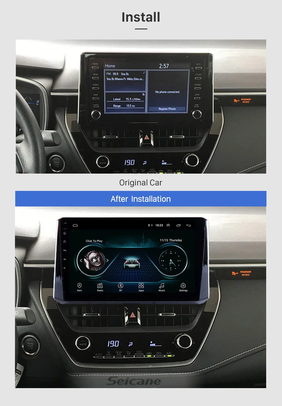 Top Seicane Android 8.1 10.1 Inch 2din Car Radio For 2019 Toyota Corolla GPS Head Unit Multimedia Player Support Rearview Camera 2